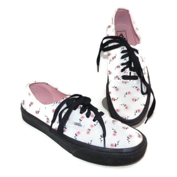 white vans with pink roses